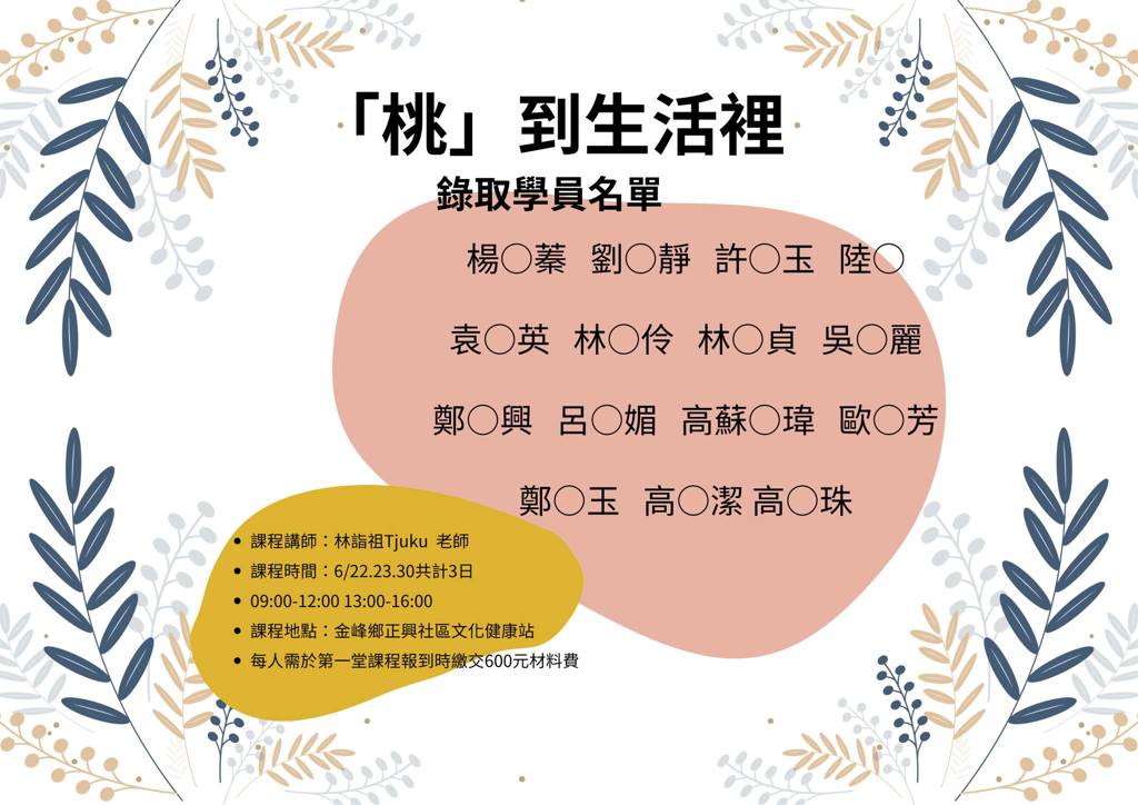 【錄取公告】「桃」到生活裡
