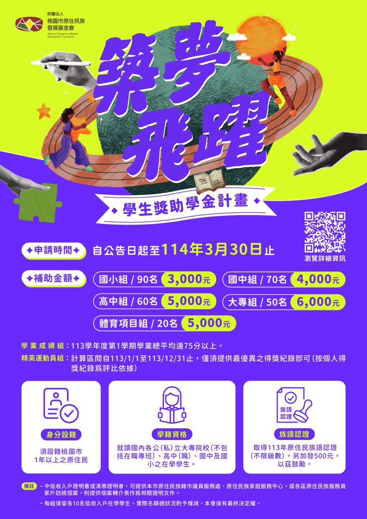 桃園市原住民族築夢飛躍學生獎助學金計畫
