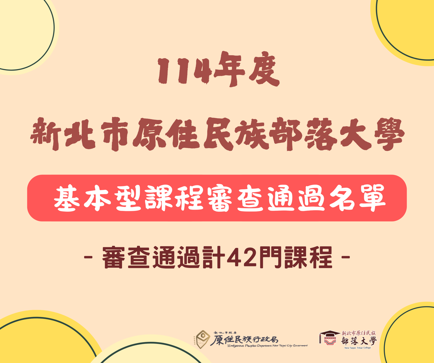 新北市原住民族部落大學114年度【基本型課程審查通過名單】