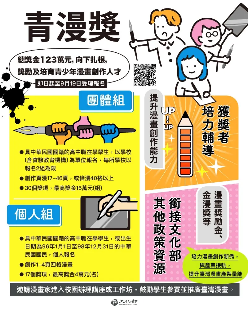 🌠轉知訊息  文化部首屆【#青漫獎】徵件開跑！