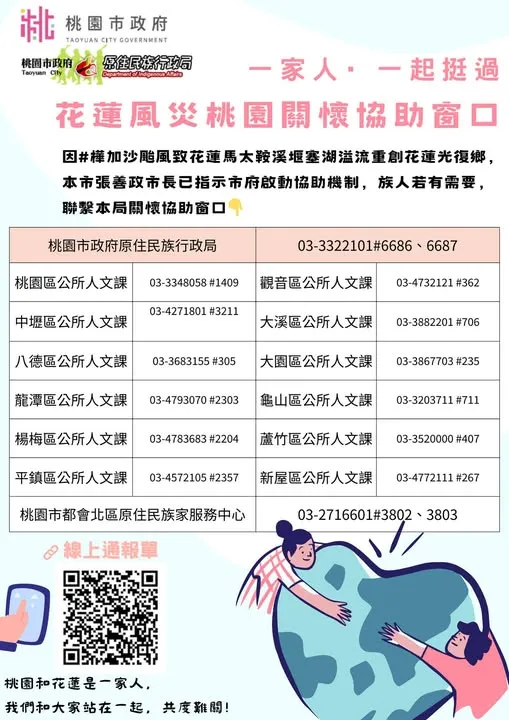 【一家人・一起挺過】花蓮風災桃園關懷協助窗口