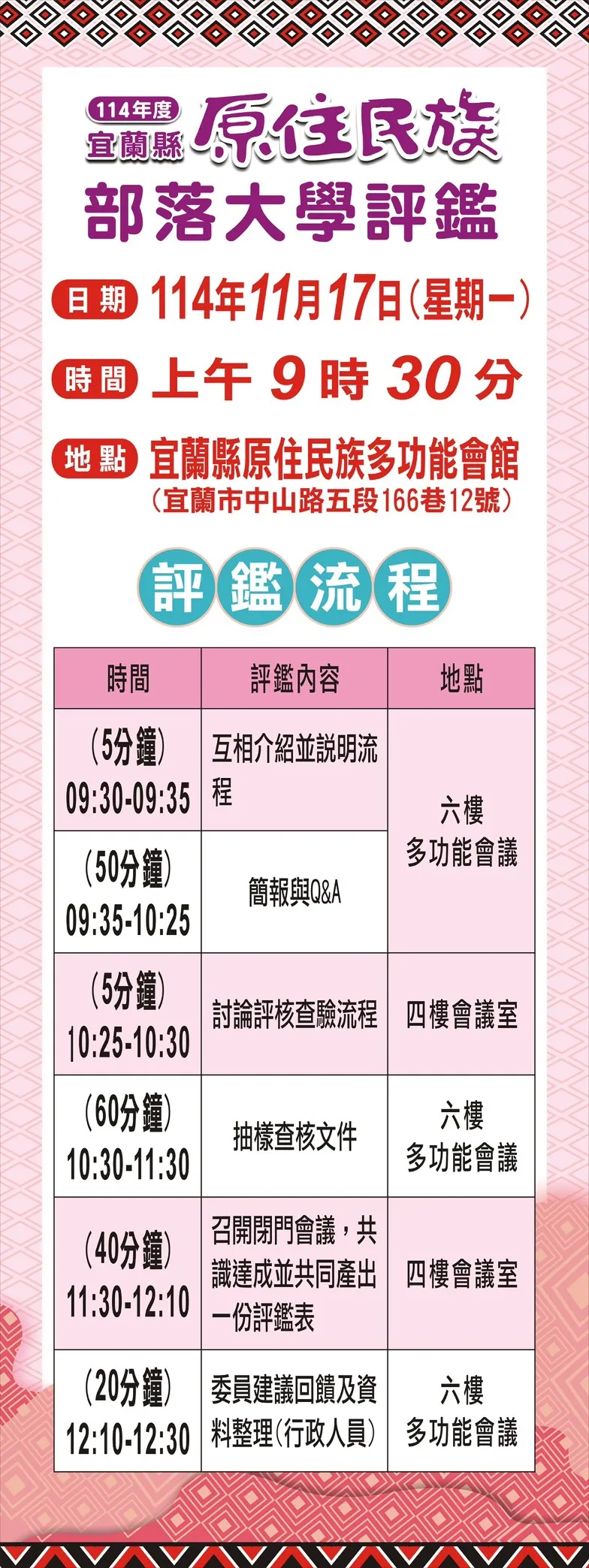 114年度宜蘭縣原住民族部落大學評鑑