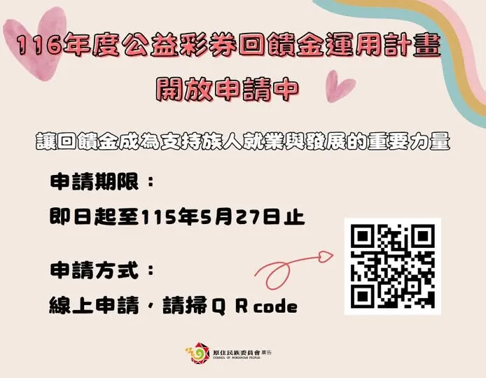 【116年度公益彩券回饋金運用計畫 開放申請中！】