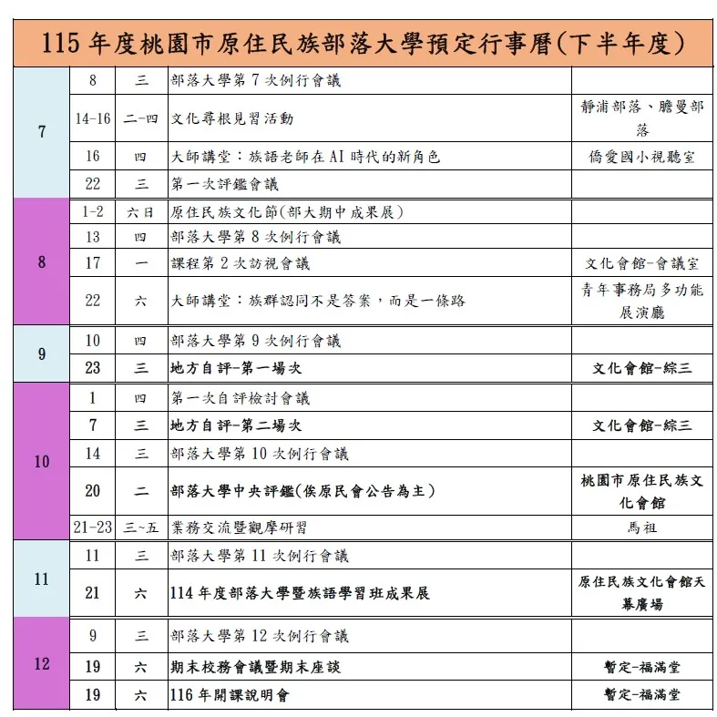 115桃原部大重要行事曆